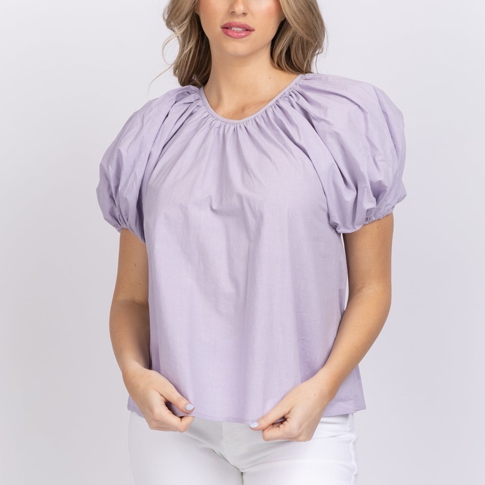 Never a Wallflower Gathered Neck Puff Sleeve Top Lavender Size Small